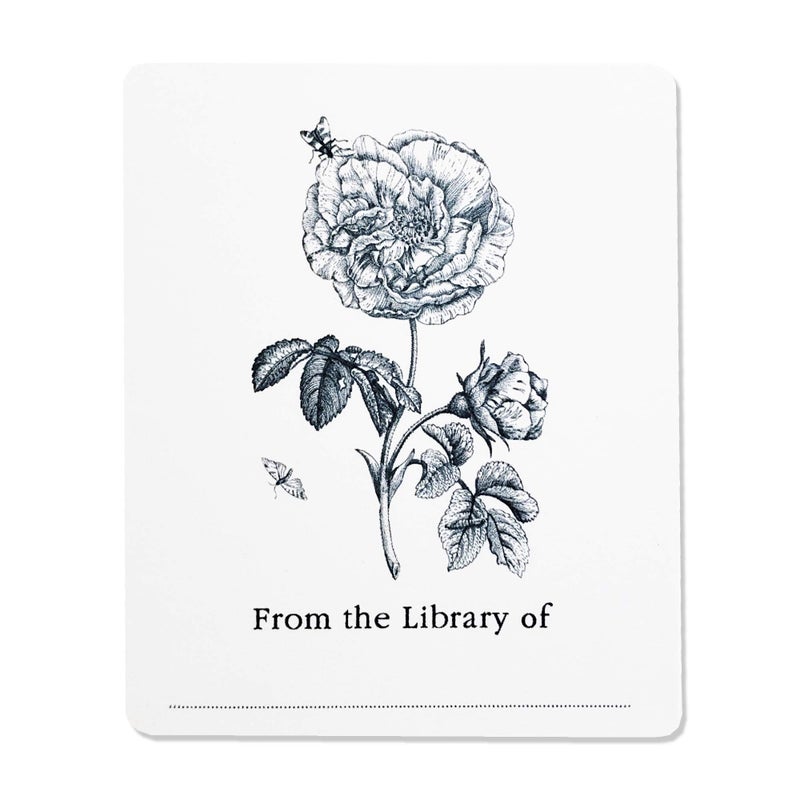 Bookplate with ROSE/Flower Illustration. Set of 10. 3" H x 2 1/2" W Fill in Style